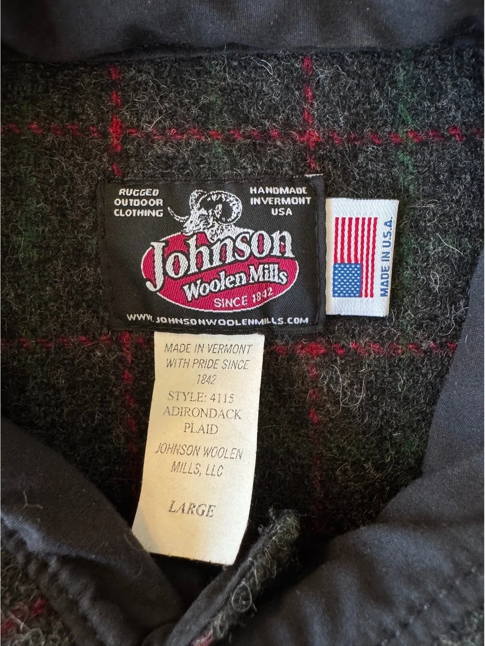 Johnson Woolen Mills Adirondack Plaid Wool Blend Jacket Large